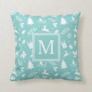 Holiday Home Decor Pastel Teal Monogram Throw Pillow