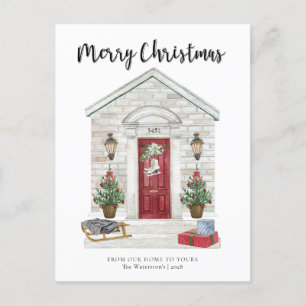 Holiday Home Merry Christmas Custom Address Postcard