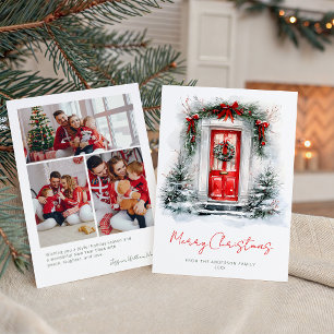 Holiday Home Red Door Christmas Family Photo Card