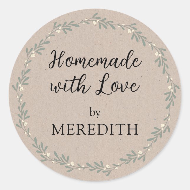 Holiday Homemade with Love Personalized Kraft Classic Round Sticker (Front)