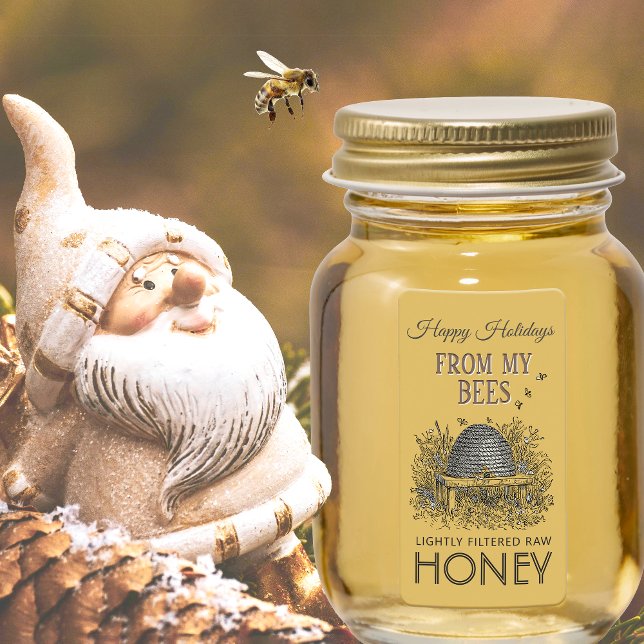 Holiday Honey Address Label Vintage Skep Yellow (Creator Uploaded)