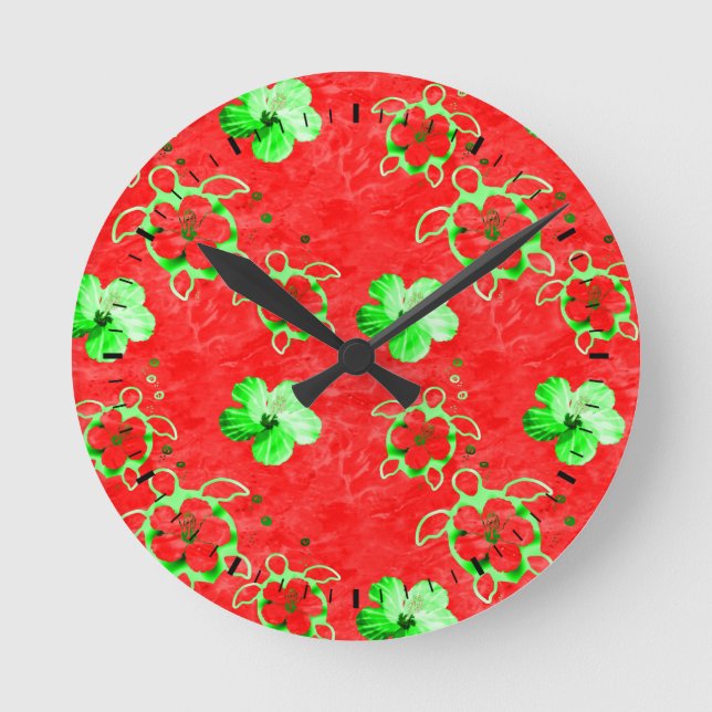 Holiday Honu Turtles Round Clock (Front)