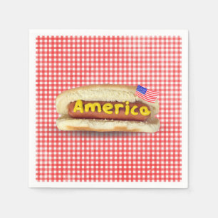 Holiday Hot Dog on Gingham Napkin