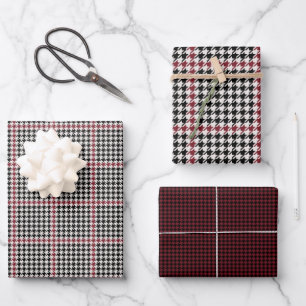 Holiday houndstooth classic black red coordinating wrapping paper sheet