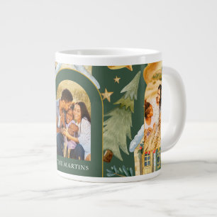 Holiday Houses Three Photo Christmas Green Large Coffee Mug