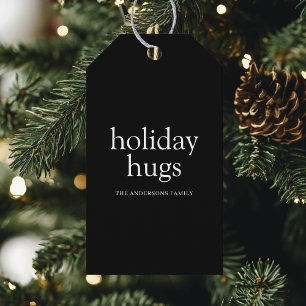 Holiday Hugs Black and White Christmas  Gift Tags