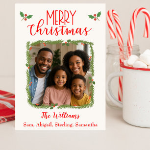 Holiday Hugs & Holly Wishes Family Christmas Card