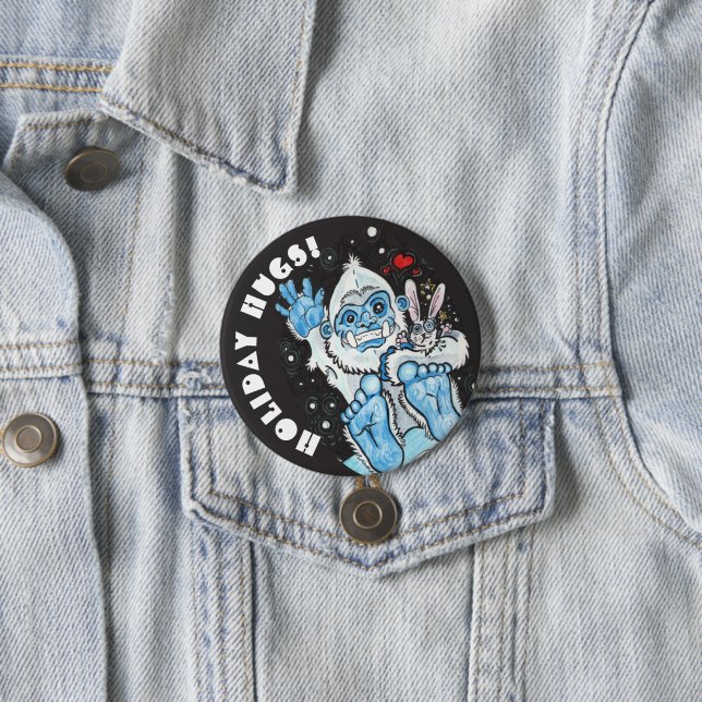 Holiday Hugs Yeti! 3 Inch Round Button (In Situ)