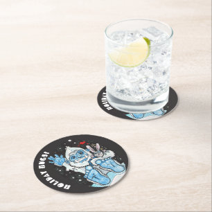 Holiday Hugs Yeti! Round Paper Coaster