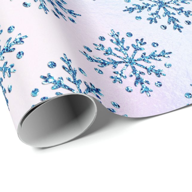Holiday - Ice Blue Snowflakes Iridescent Faux Foil Wrapping Paper (Roll Corner)