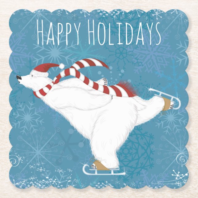 Holiday Ice Skating Bear Paper Coaster (Front)