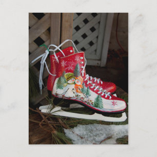 Holiday Iceskates with Snowman Design Postcard