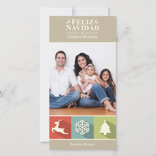 Holiday Icons Feliz Navidad (Beige) Card (Front)