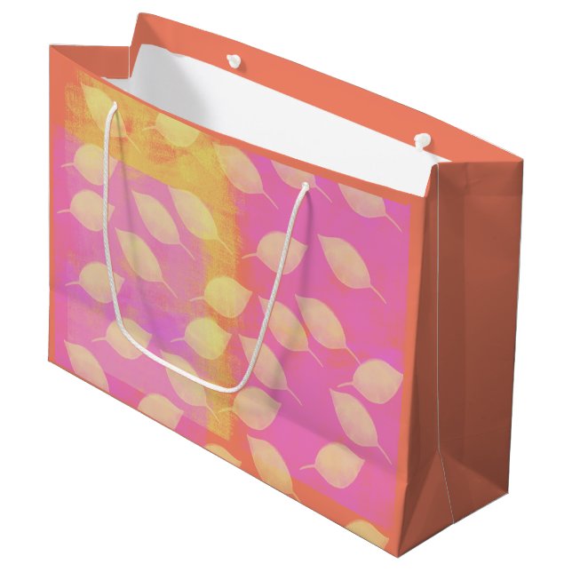 Holiday In Yellow, Terracotta and Pink Large Gift Bag (Front Angled)