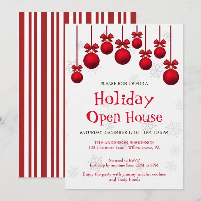 Holiday Invitation with Christmas Ornaments (Front/Back)