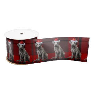 Holiday Irish Wolfhound Dog Red Christmas Plaid Satin Ribbon