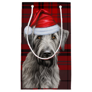 Holiday Irish Wolfhound Dog Red Plaid Christmas Small Gift Bag