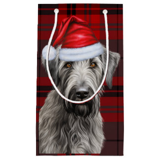 Holiday Irish Wolfhound Dog Red Plaid Christmas Small Gift Bag