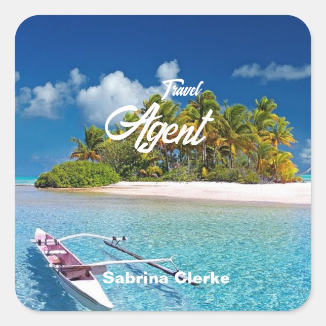 Holiday island custom name square sticker (Front)