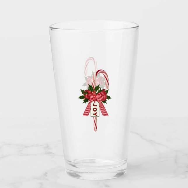 Holiday Joy Candy Canes Beer Soda Pint Glasses (Front)