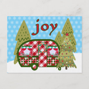 Holiday Joy Cheerful Vintage Camper Trailer Postcard