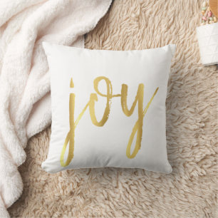 Holiday "Joy"   Classic Gold Marker on White Throw Pillow