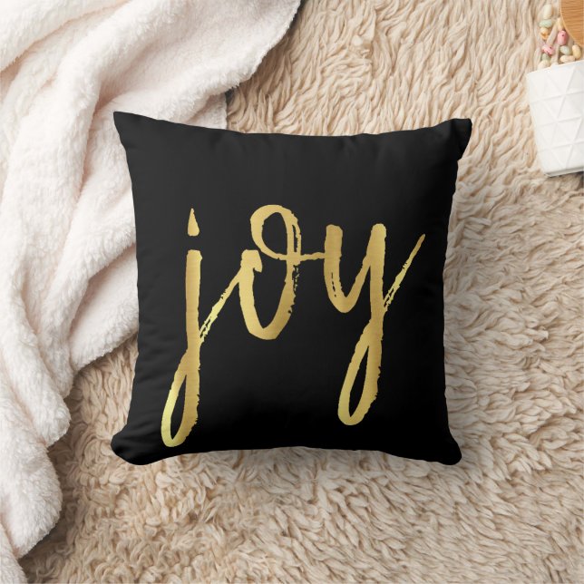 Holiday Joy | Classic Gold Marker Script on Black Throw Pillow (Blanket)