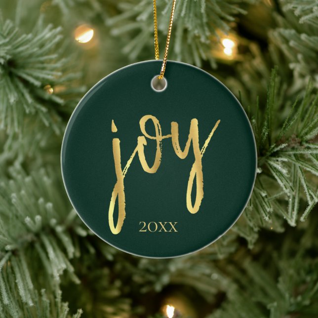 Holiday Joy | Classic Gold Marker Script on Green Ceramic Ornament (Tree)