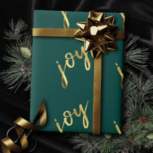 Holiday Joy   Classic Gold Marker Script on Green Wrapping Paper