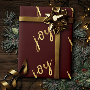Holiday Joy Classic Gold Marker Script on Red Wrapping Paper