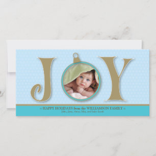 Holiday Joy Custom Family Photocard (aqua) Card
