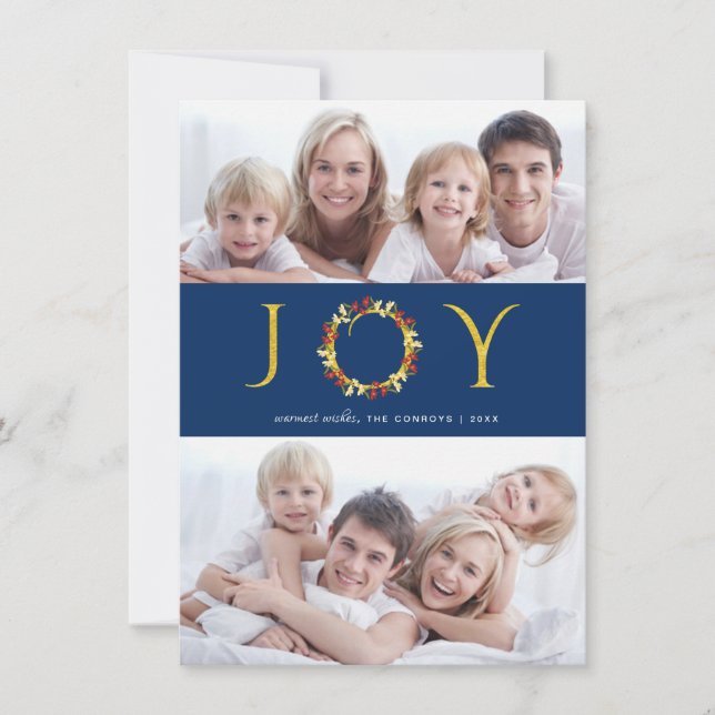 Holiday Joy Gold Faux Foil 2-Photo Greeting (Front)