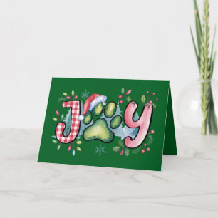 Holiday Joy Pet Paw Merry Christmas Card Green