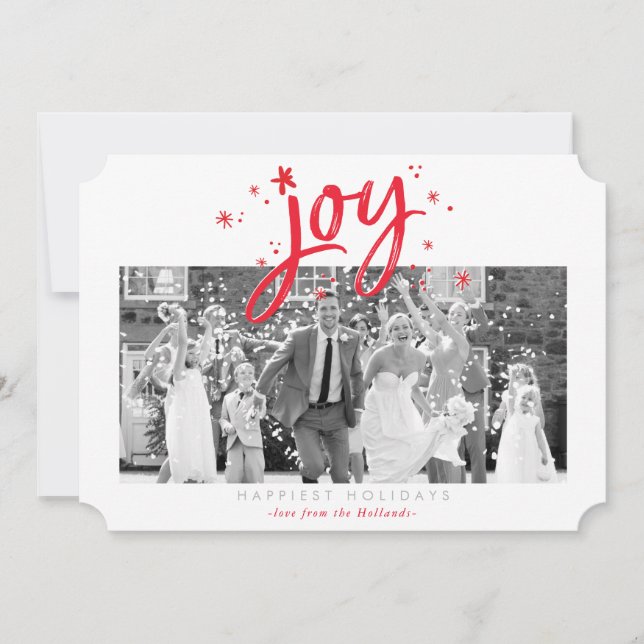 HOLIDAY JOY PHOTO modern festive red sparkles (Front)