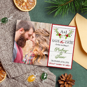Holiday Joy Poinsettia Wood Save The Date