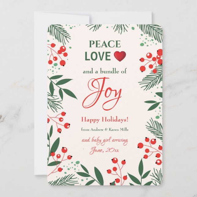 Holiday Joy Pregnancy Announcement Holiday Card (Front)