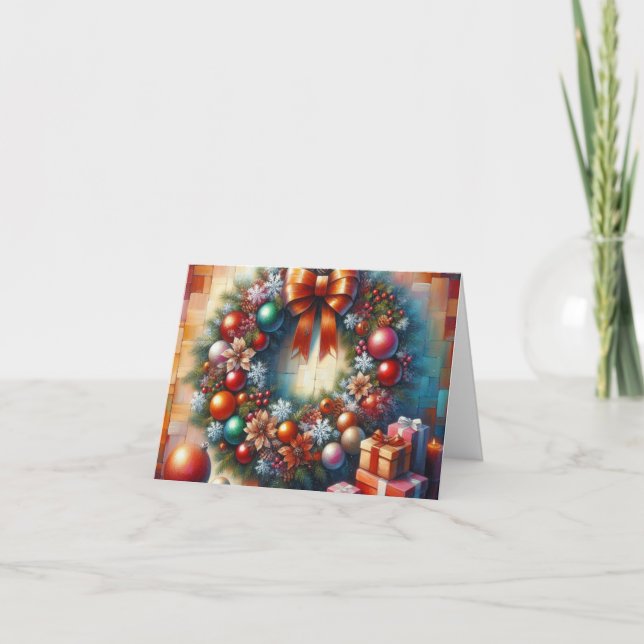 Holiday Joy Wreath & Gifts Greeting Card (Front)