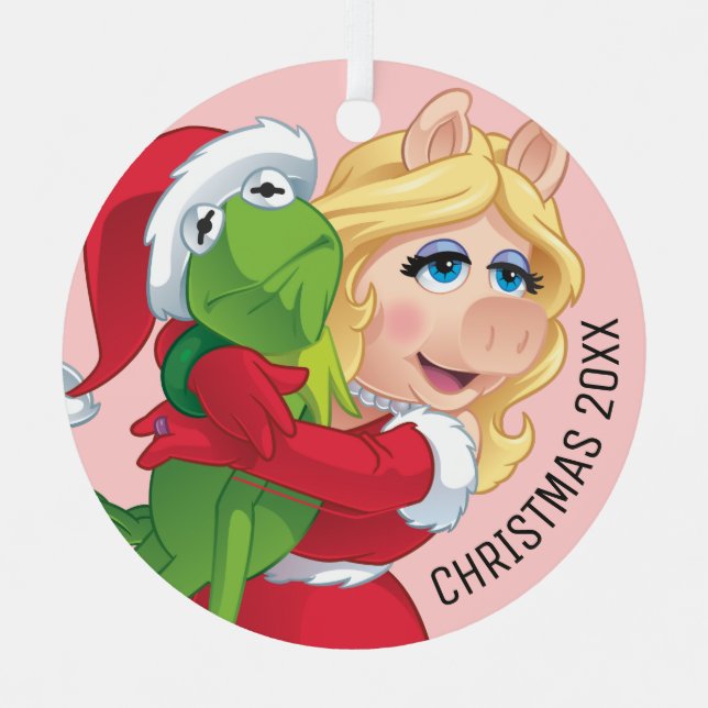Holiday Kermit and Miss Piggy Metal Ornament (Front)