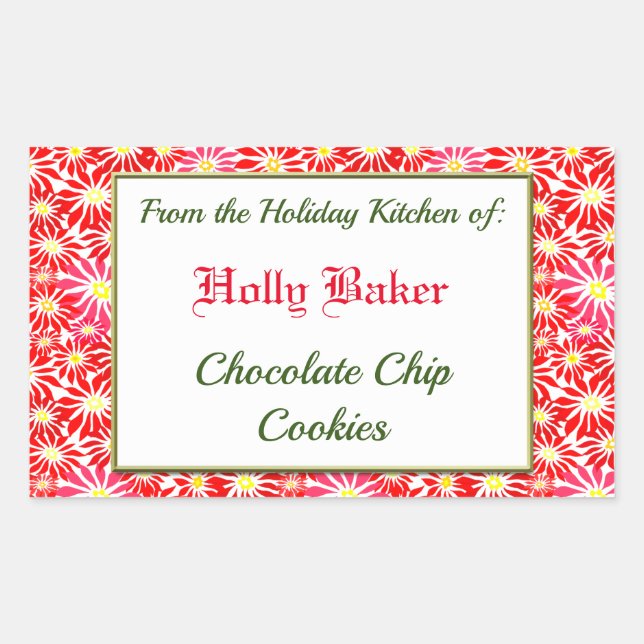 Holiday Kitchen of Red Poinsettias Baking Sticker (Front)