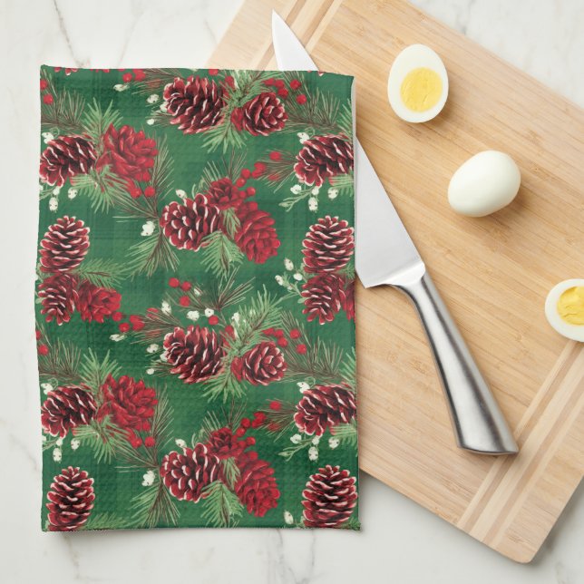 Holiday Kitchen Towel-Pinecones Towel (Quarter Fold)