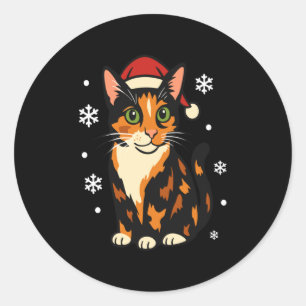 Holiday Kitten Cute Christmas Cat Design Uni Long  Classic Round Sticker