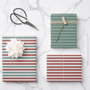 Holiday Knitted Sweater Stripes (red and green) Wrapping Paper Sheet