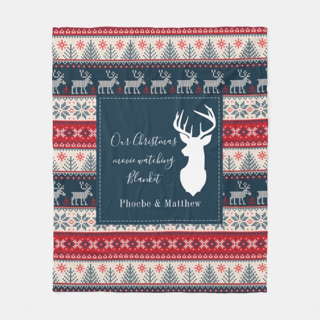 Holiday Knitting Pattern Christmas Personalized Fleece Blanket (Front)
