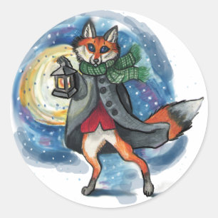 Holiday Lantern Fox~stickers Classic Round Sticker