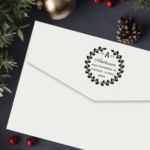 Holiday Laurel Elegant Monogram Return Address Self-inking Stamp