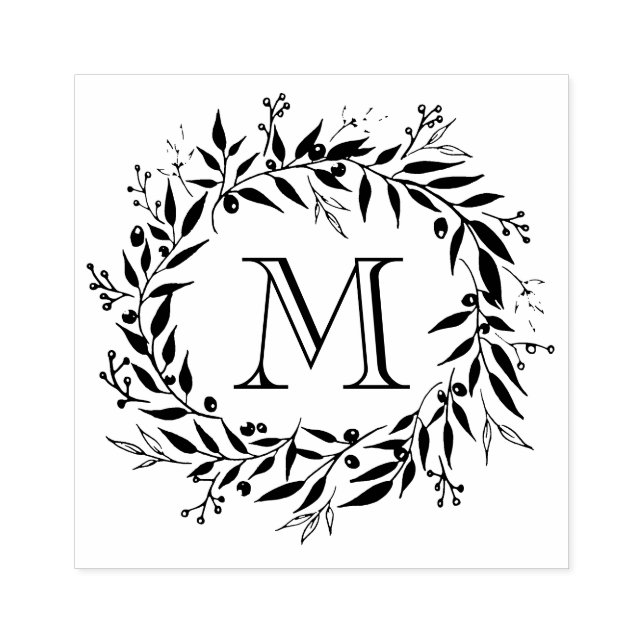 Holiday Laurels and Berries Wreath Family Monogram Rubber Stamp (Imprint)