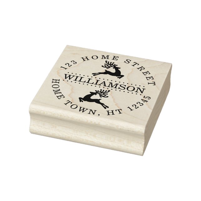 Holiday Leaping Reindeer Circular Return AddressHo Rubber Stamp (Stamp)