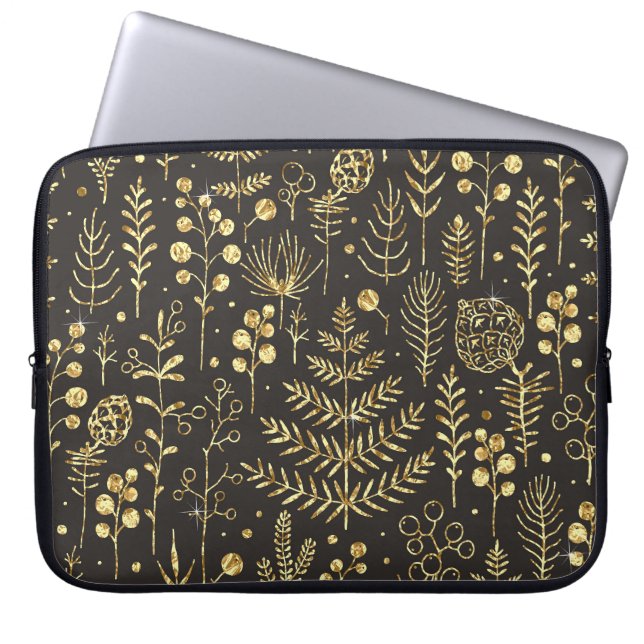 Holiday Leaves: Vintage Pine Cone Pattern Laptop Sleeve (Front)