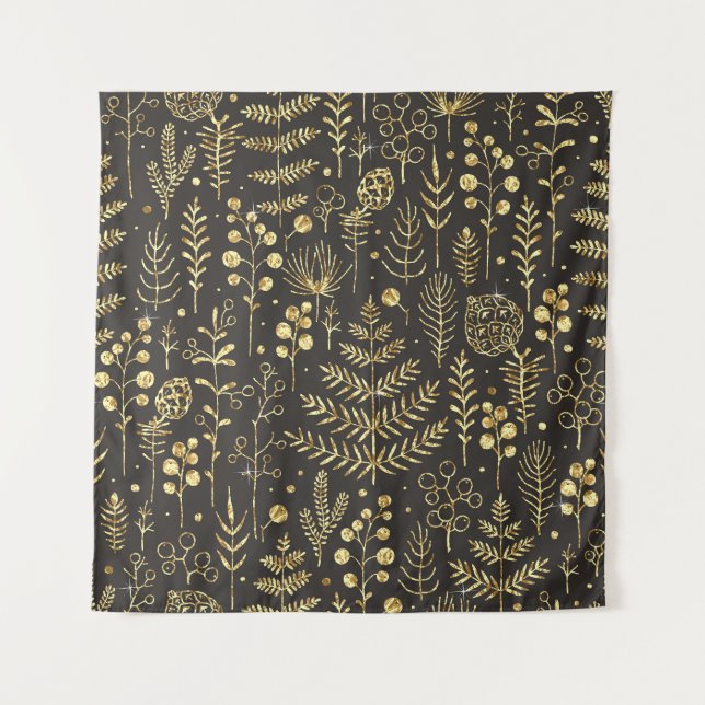 Holiday Leaves: Vintage Pine Cone Pattern Tapestry (Front)