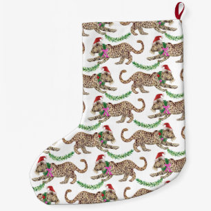 Holiday Leopard Parade  Small Christmas Stocking